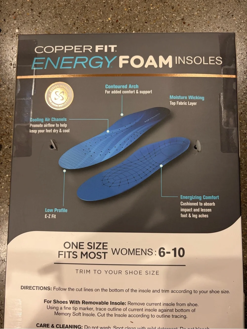 Copper Fit Energy Foam Insoles - Blue women’s comfort support 2 pairs